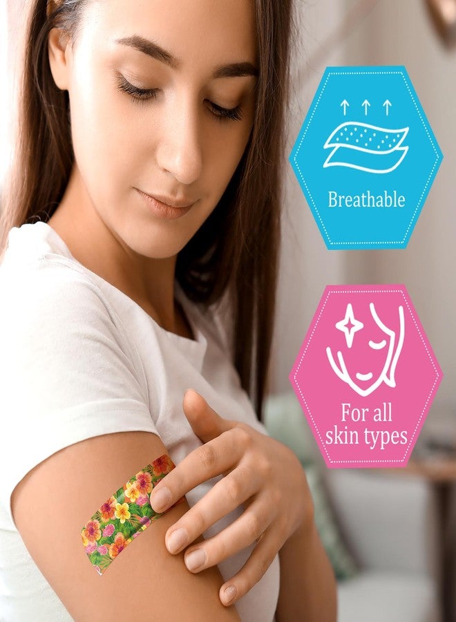 Threlaco ضمادات قماشية لاصقة مرنة من ثريلاكو، 120 قطعة، بأشكال وأنماط متنوعة، ضمادات قماشية صغيرة ملونة وجميلة مع وسادة غير لاصقة، 3 × 1 بوصة، للجروح والخدوش، للنساء (بنقشة زهور). - Image 4